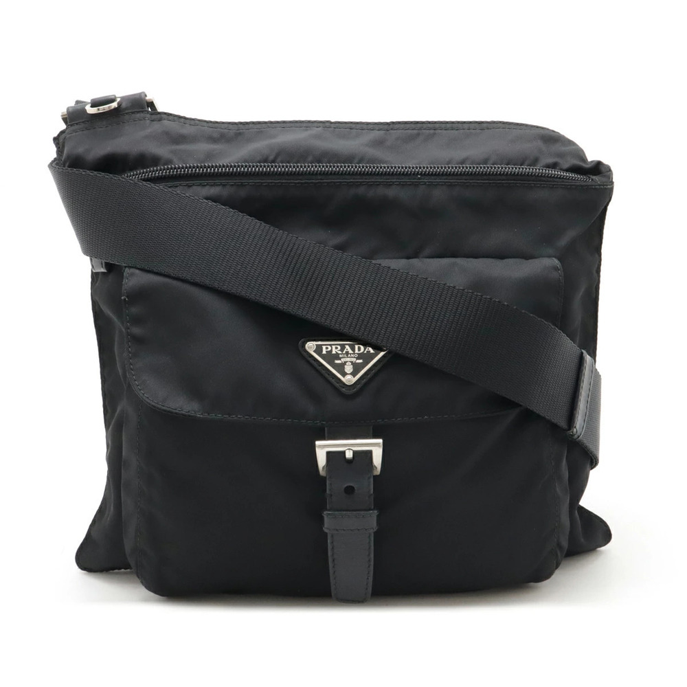 Prada Tessuto Crossbody Bag Gusset Leather NERO Black